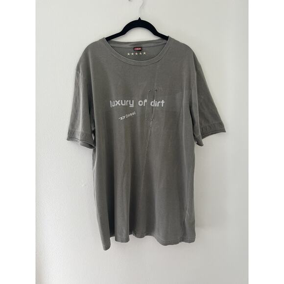 Diesel Other - DIESEL Mens Distressed Gray Front pocket T-Shirt size XL Luxury of Dirt RARE